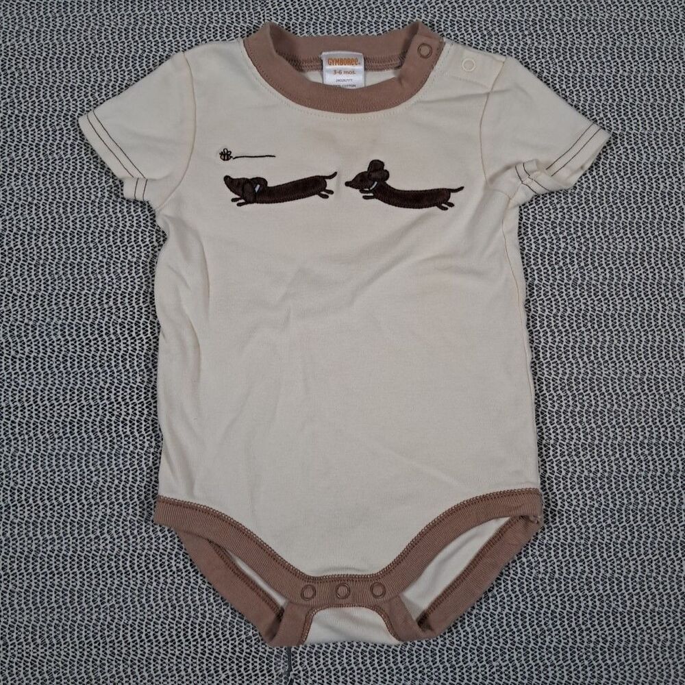 Vtg 06 Gymboree Teenie Weenie Puppies 3-6 Mos.  Dachshund Dog One Piece READ